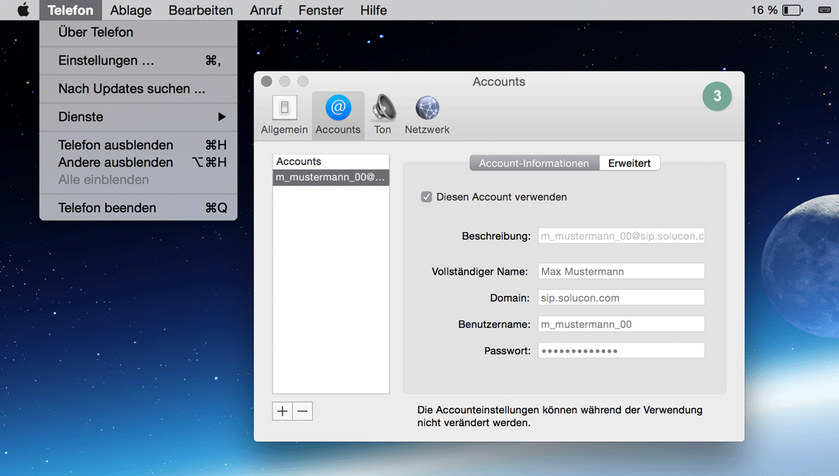 Einstellungen Mac Softphone Telephone