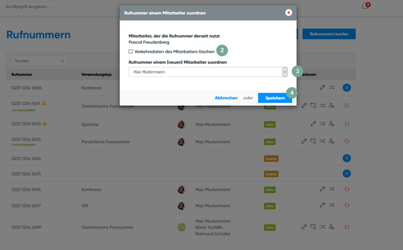 Mitarbeiter der Rufnummer zuordnen
