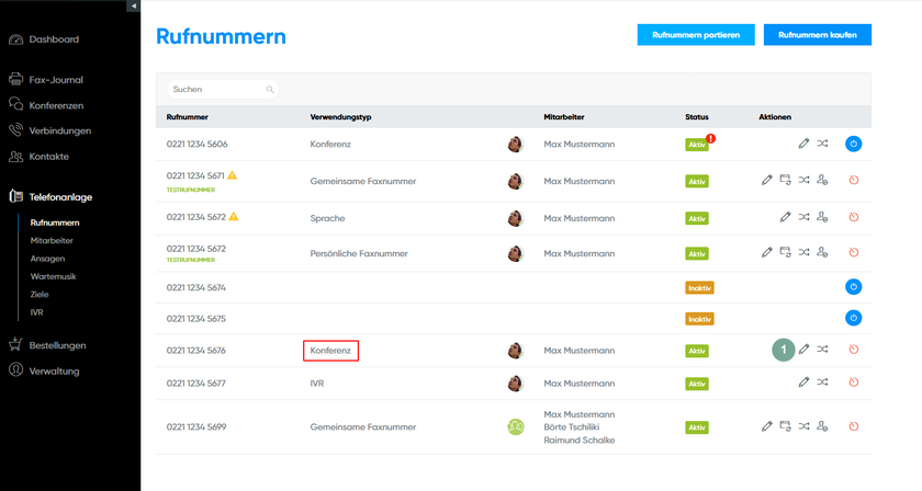 Kundenkonto Konferenznummern bearbeiten Schritt 1