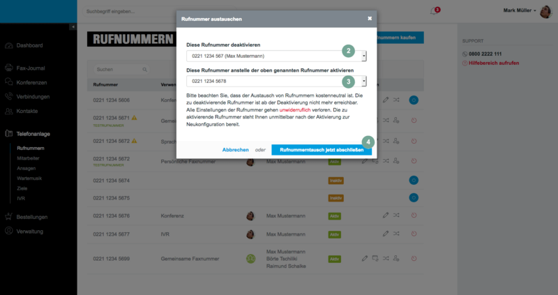 Rufnummertausch Mitarbeiterauswahl