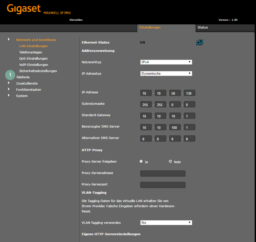 Manuelle Konfiguration Gigaset Maxwell 10 Schritt 1