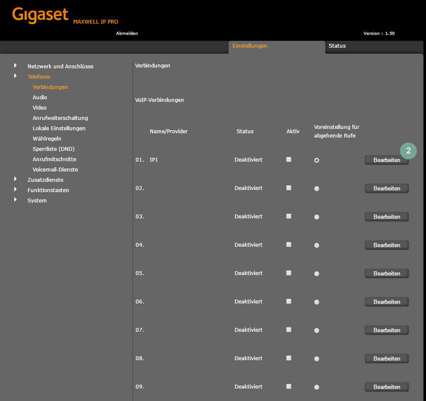 Manuelle Konfiguration Gigaset Maxwell 10 Schritt 2