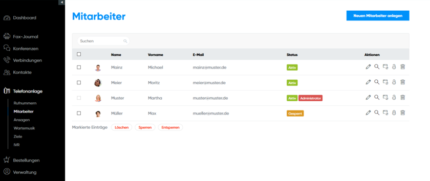 Mitarbeiter verwalten Startseite