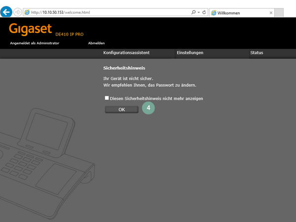 Ansicht Gigaset Administrator-Oberfläche aufrufen Schritt 4