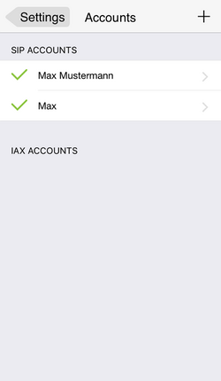 Zoiper iOS Account-Liste 