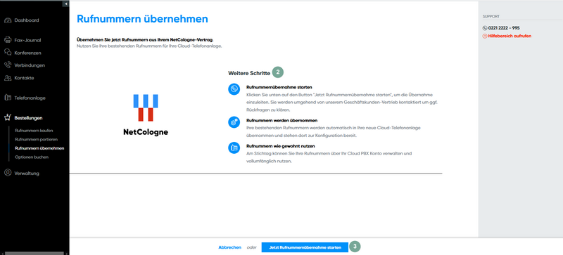 Rufnummernübernahme starten