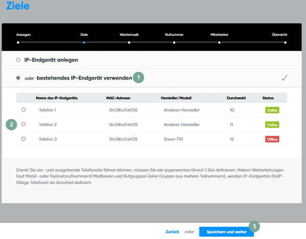 Bestehendes Ziel wählen