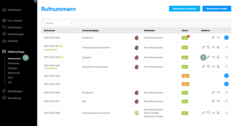 Rufnummern bearbeiten
