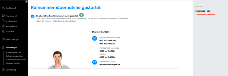 Bestätigung Übernahmestart