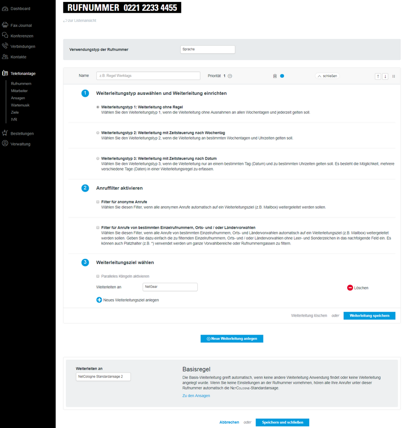 Anrufweiterleitung Navigation