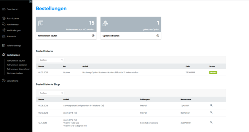 Übersicht Bestellungen Startseite