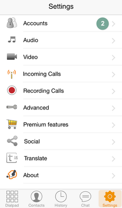 Ansicht IPhone mobile Integration mit Zoiper Schritt 2