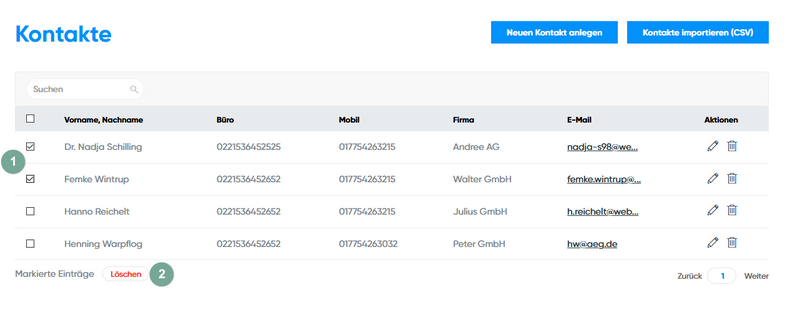 Mehrere Kontakte löschen