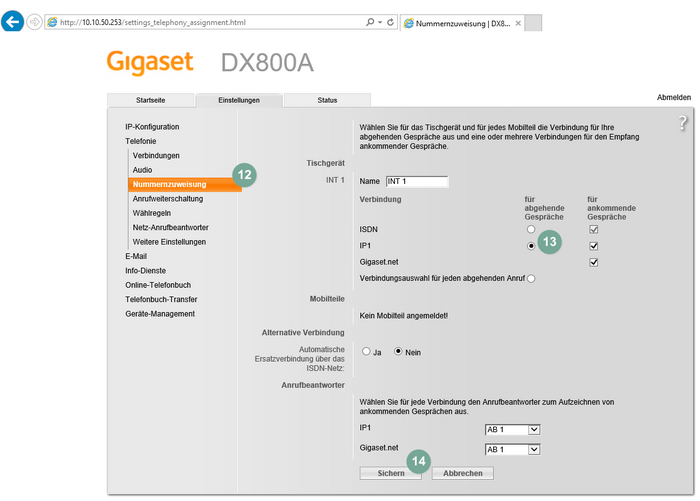Ansicht Gigaset DX800A Konfigurationsprozess Schritt 11-12