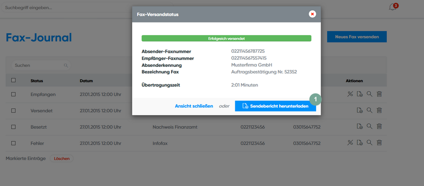Kundenkonto Fax-Journal Sendebericht herunterladen