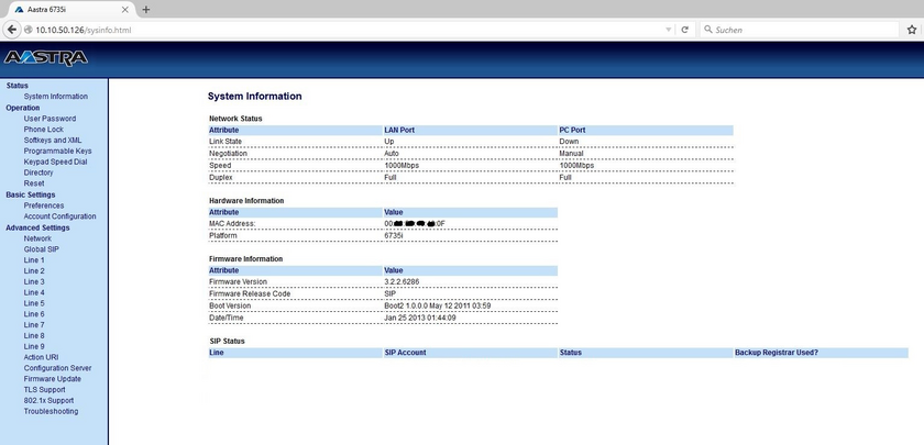 Ansicht Administrator-Oberfläche Startseite