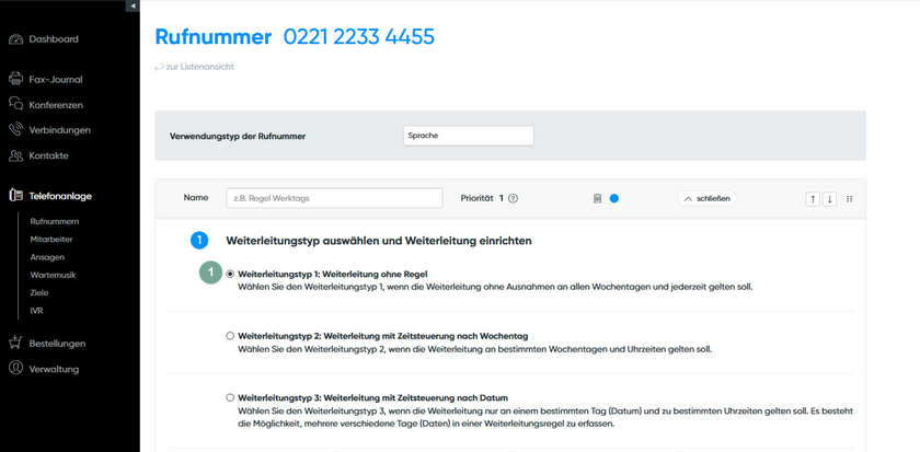 Weiterleitungstyp 1: Weiterleitung ohne Regel