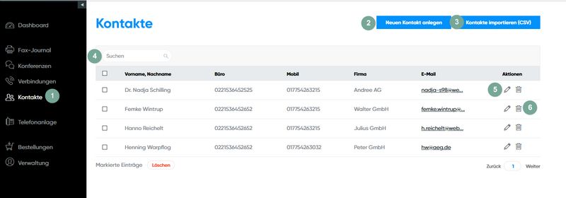 Übersicht Kontakte