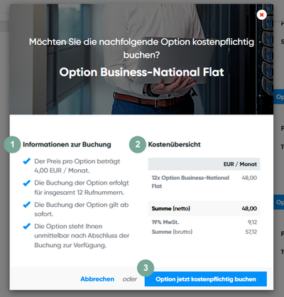 Information zur Buchung der Option