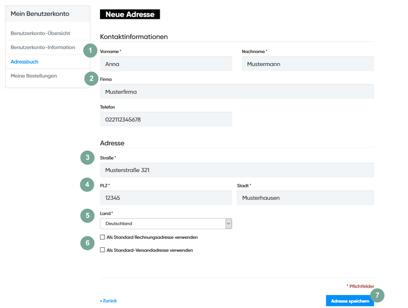 Neue Adresse eingeben