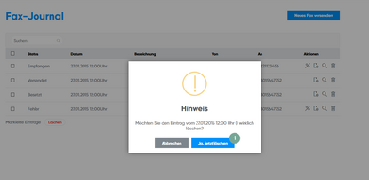 Kundenkonto Fax-Journal Eintrag löschen