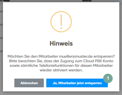 Mitarbeiter für Telefoniefunktionen entsperren