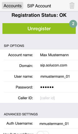 Zoiper Account deaktivieren Schritt 2