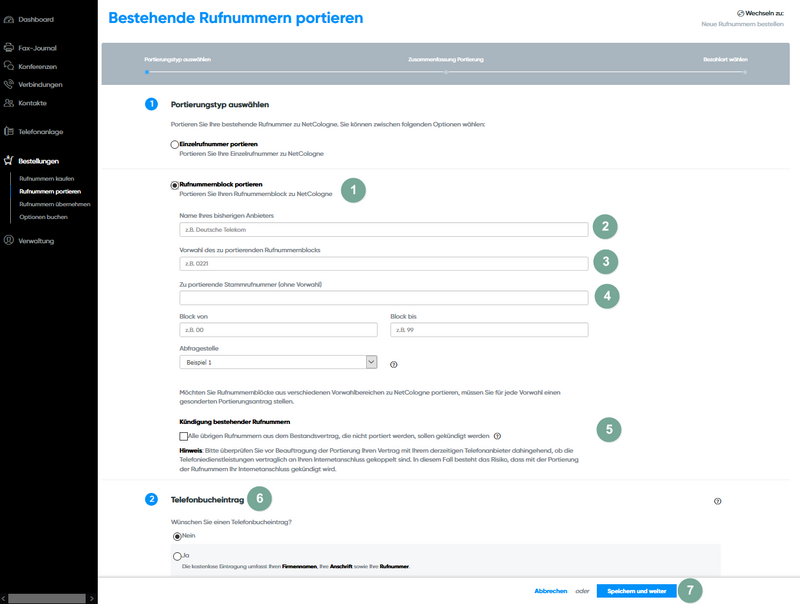 Rufnummernblock portieren