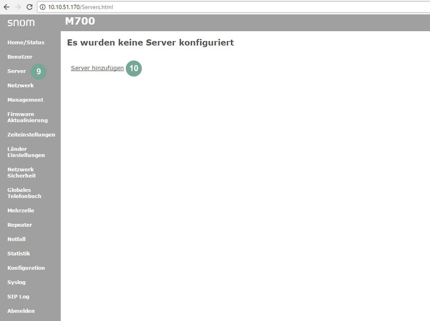 Server zu M700 Basisstation hinzufügen