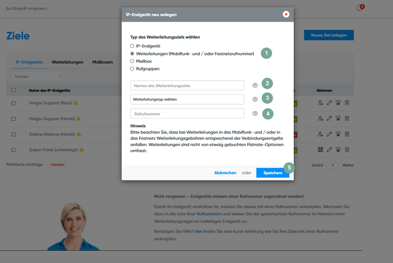 Weiterleitung auf Rufnummer anlegen