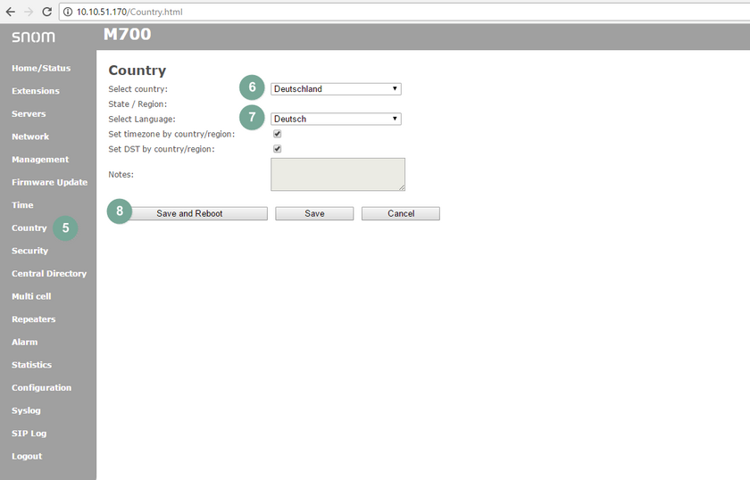 Länderauswahl snom M700