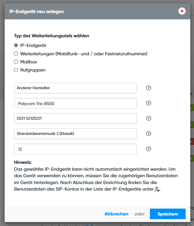 Polycom RealPresence Trio 8500/8800:: Neues Ziel anlegen